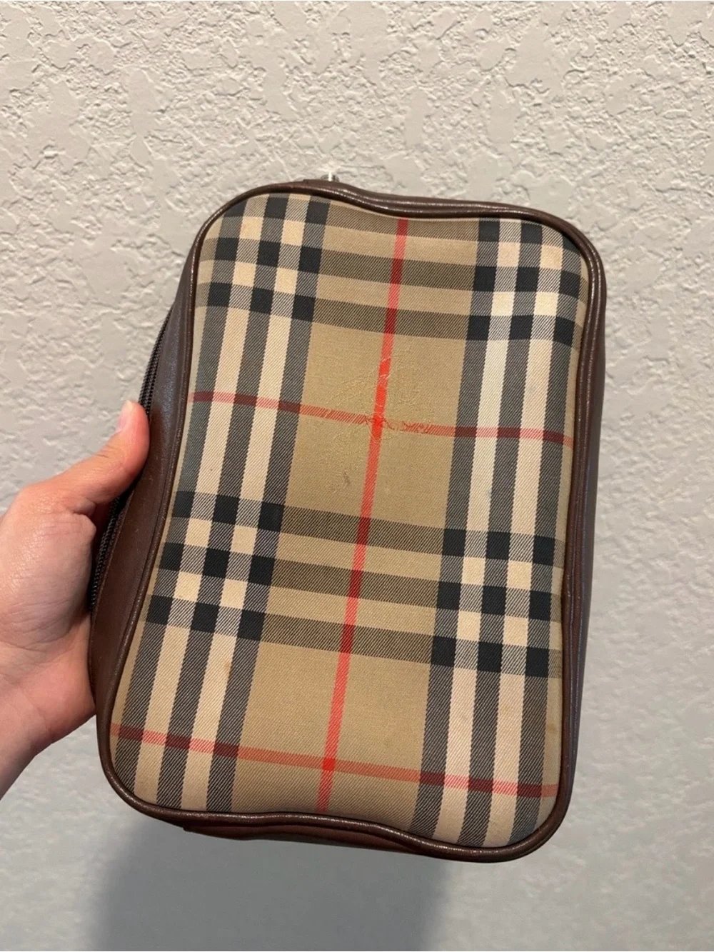 Burberry Tan and Brown Vintage Check Toiletry Pouch